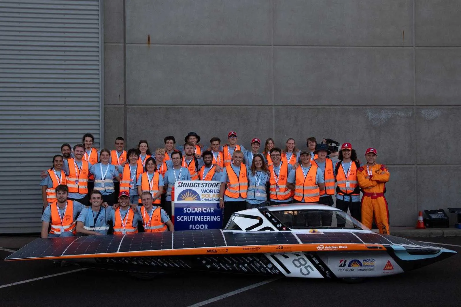 The team with Silvretta at the finish of the Bridgestone World Solar Challenge 2025